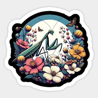 Praying mantis with flowers Sticker